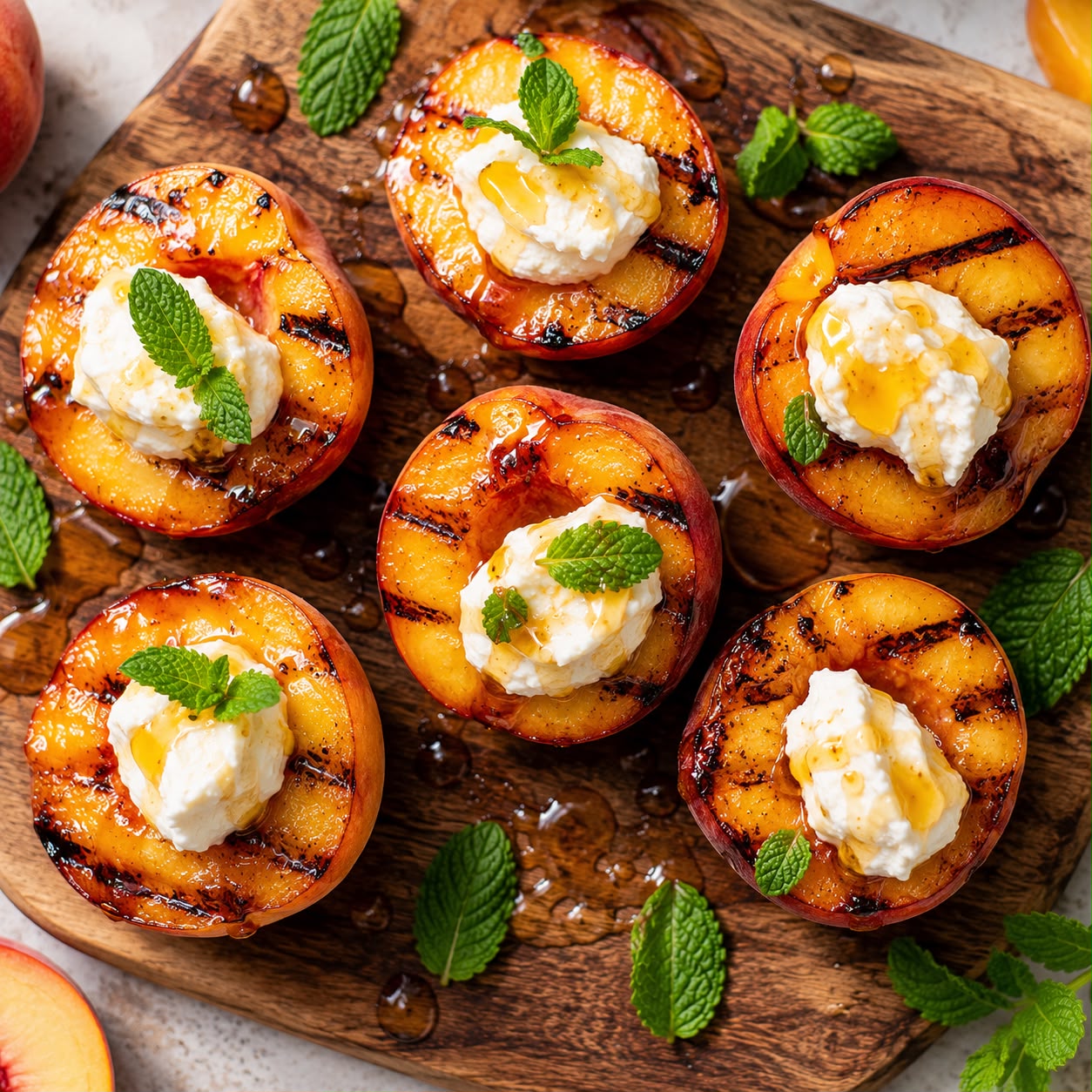 Grilled Peach with Honey & Mascarpone